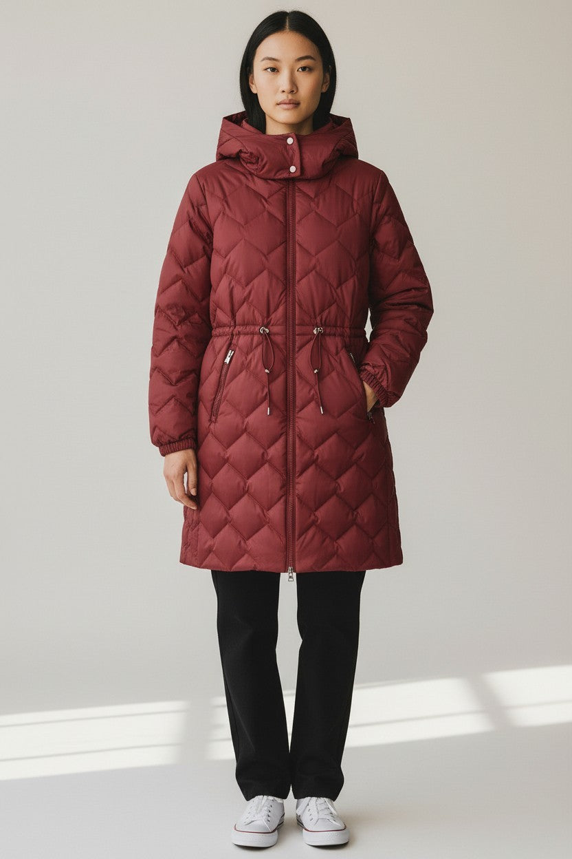 M&S Feather & Down Zig Zag Hooded Coat