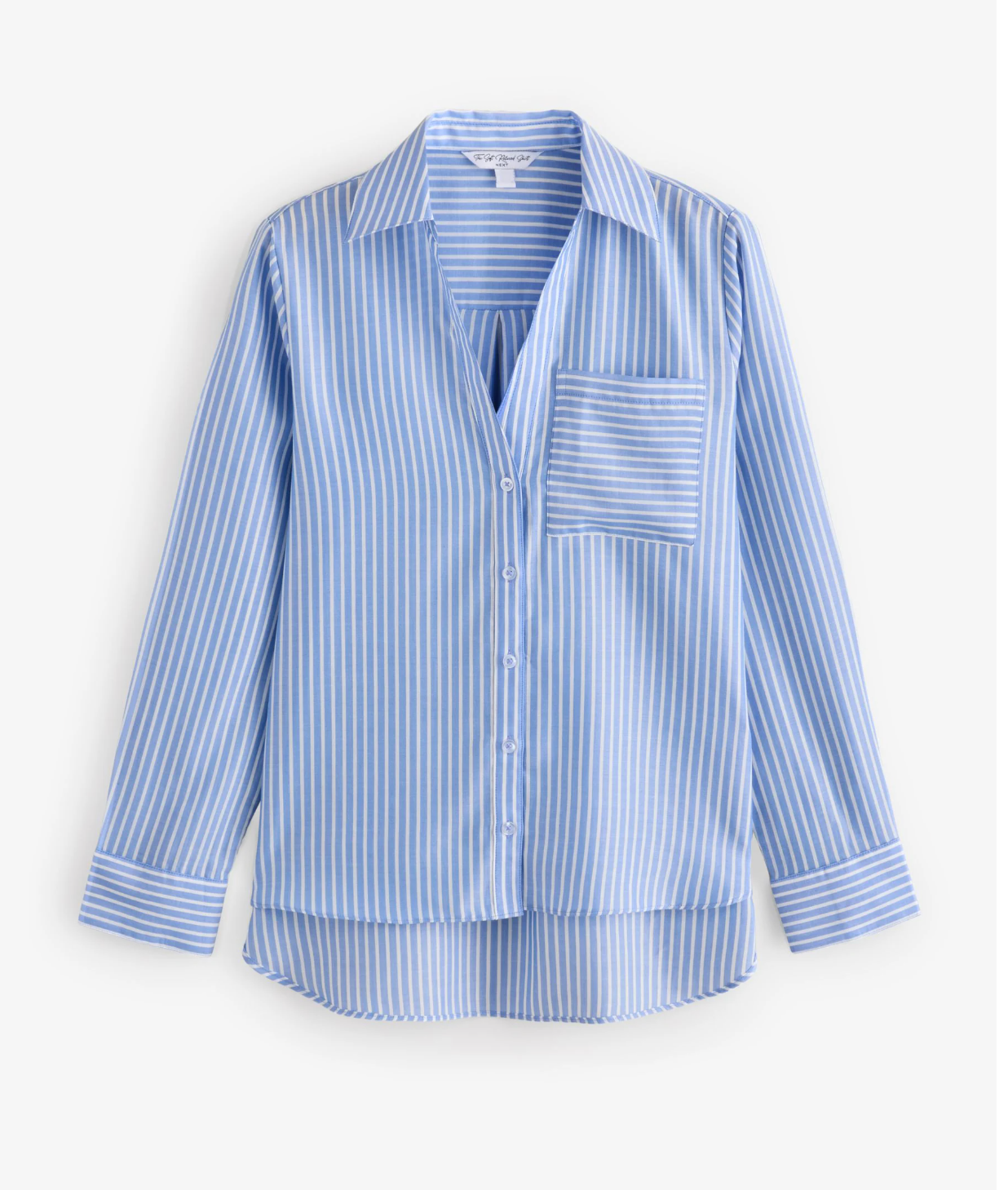 Next Blue Stripe Soft Relaxed Long Sleeve V Neck Shirt