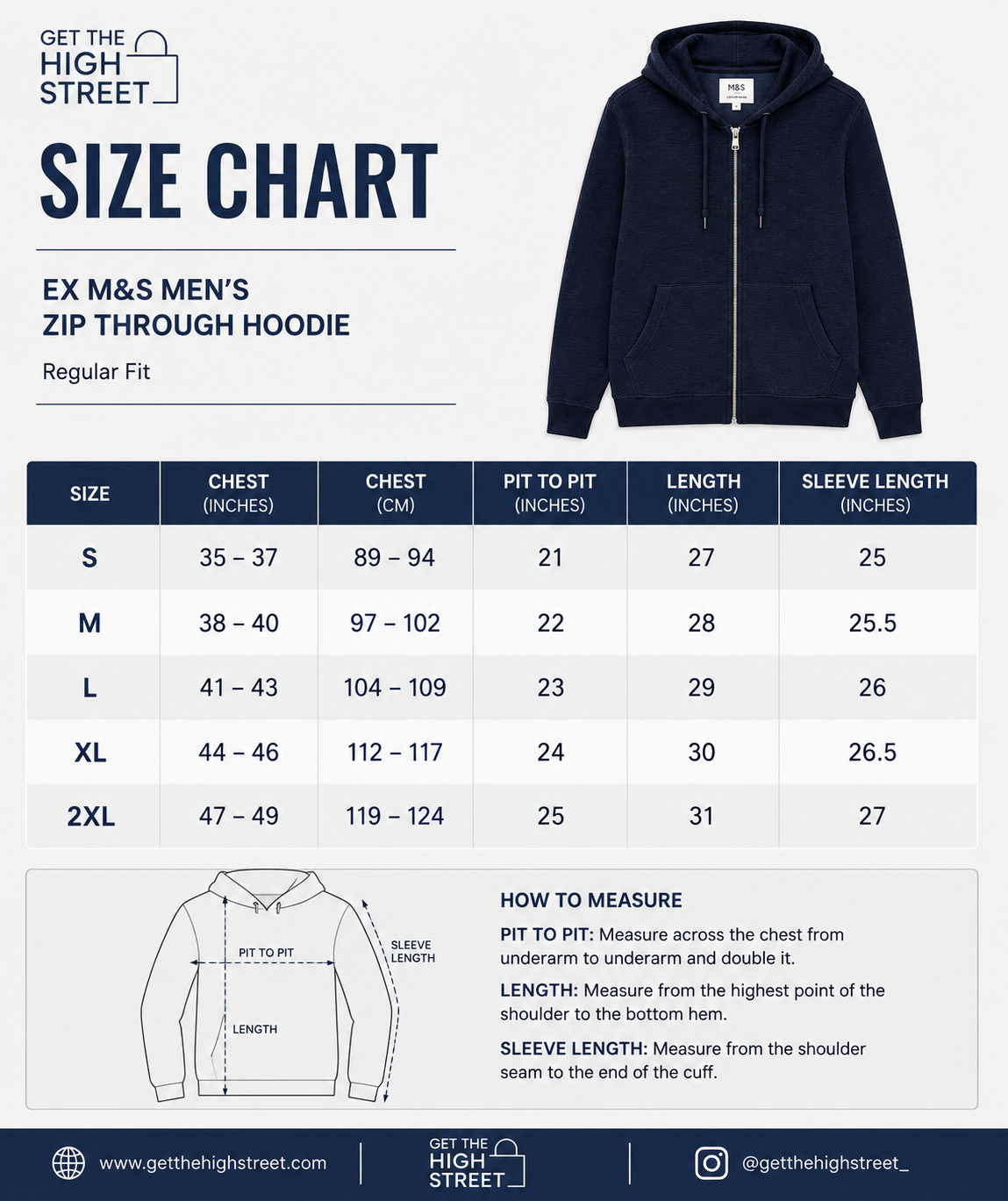Ex M&S Men's Zip Through Loungewear Hoodie - Navy - RRP £30