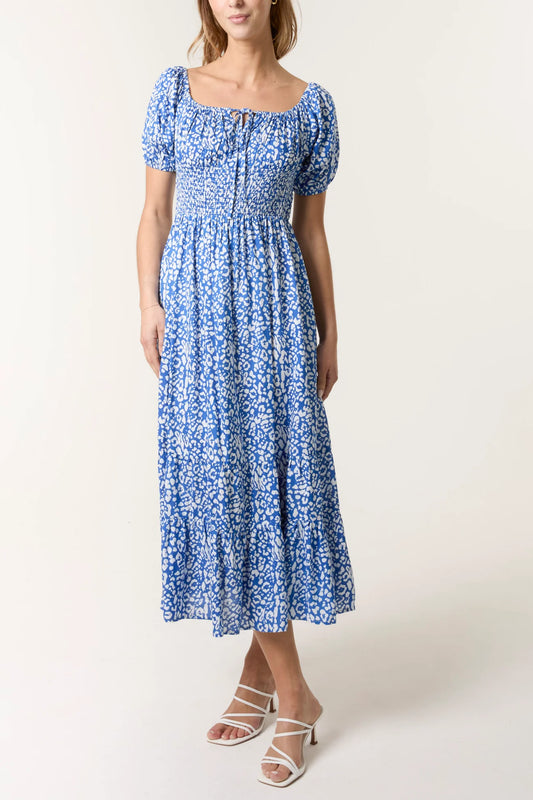 Ditsy Animal Tie Front Shirred Maxi Dress