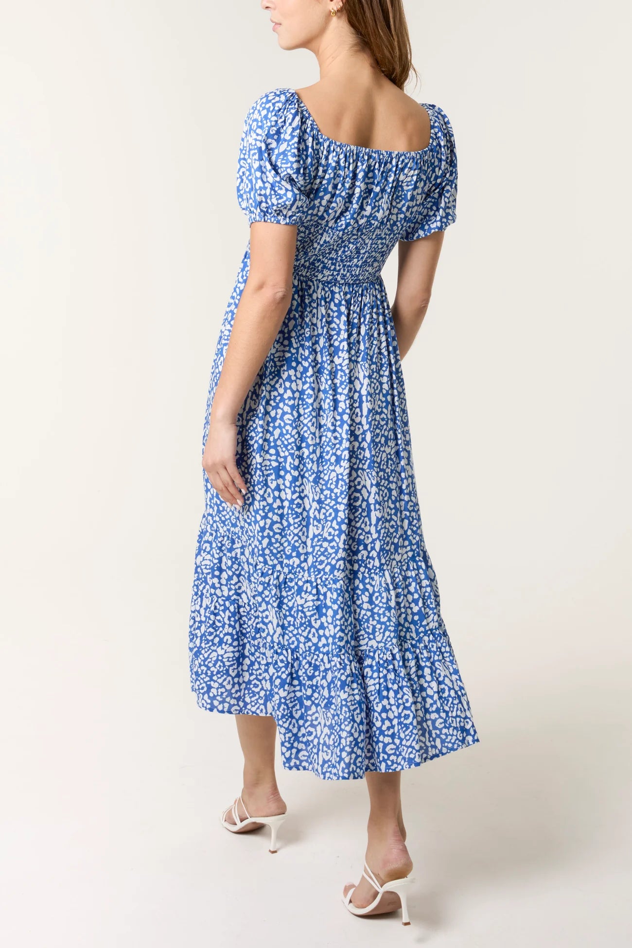 Ditsy Animal Tie Front Shirred Maxi Dress