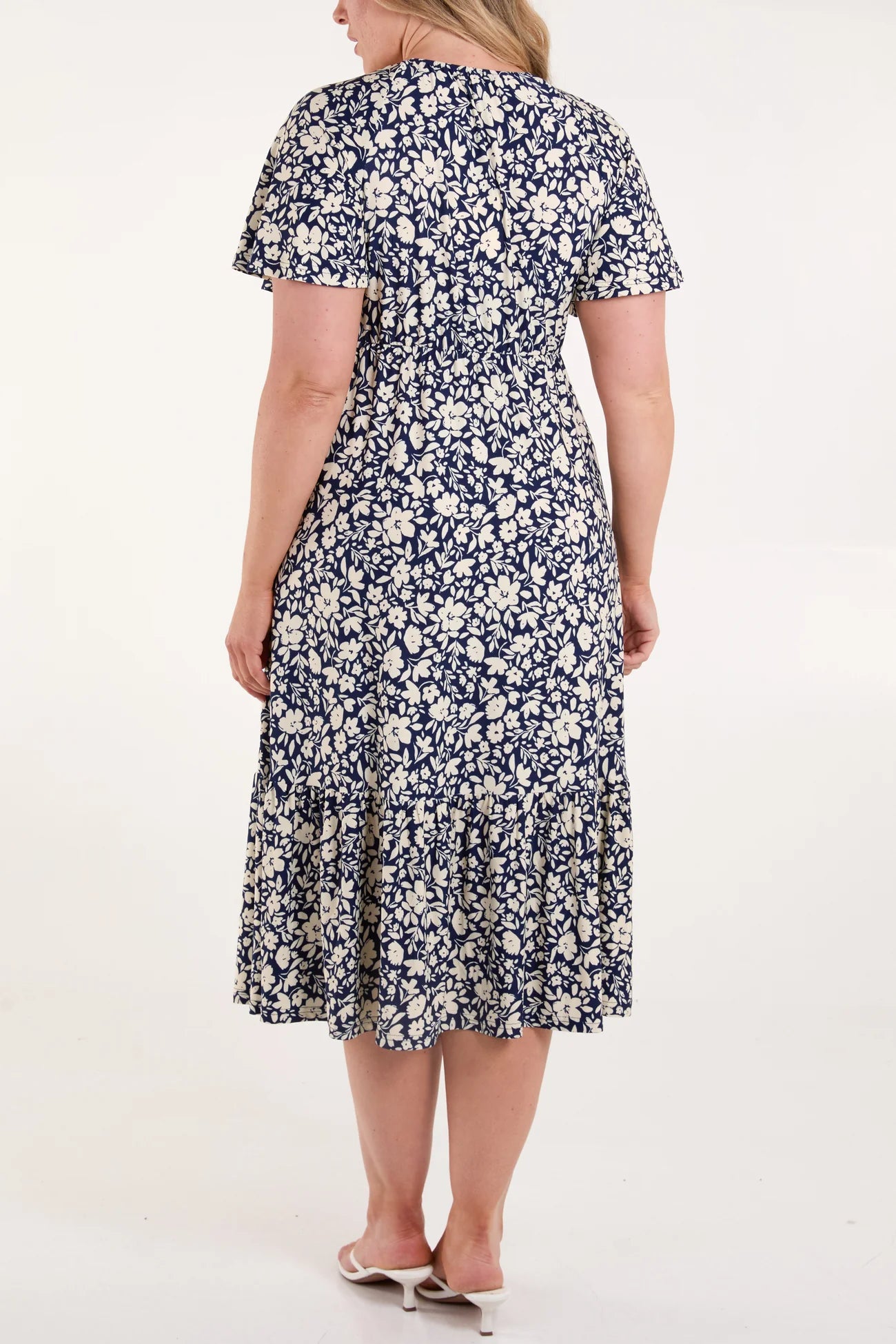 Floral Print Button Front Midi Dress in Navy