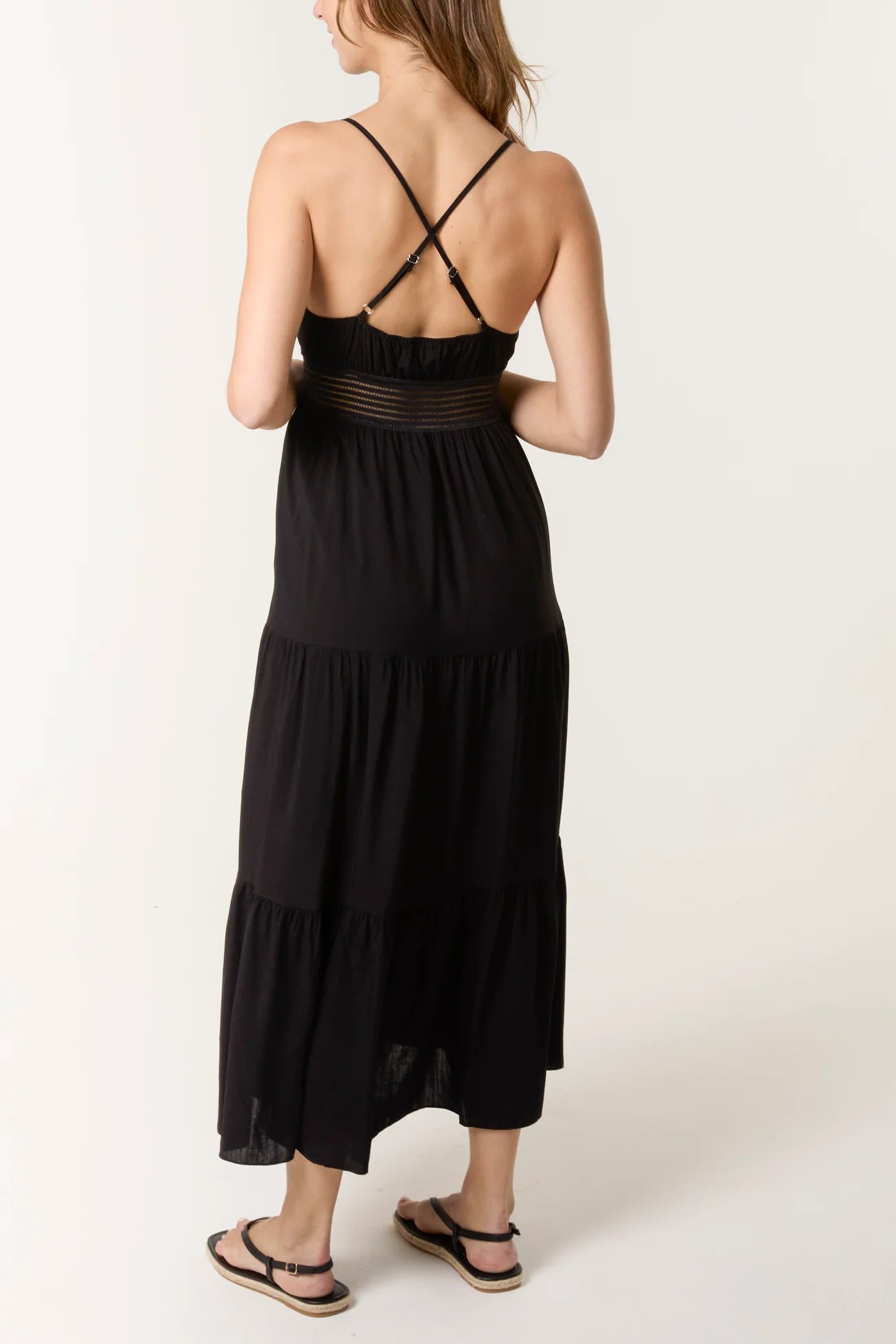Tiered Embroidery Cami Maxi Dress