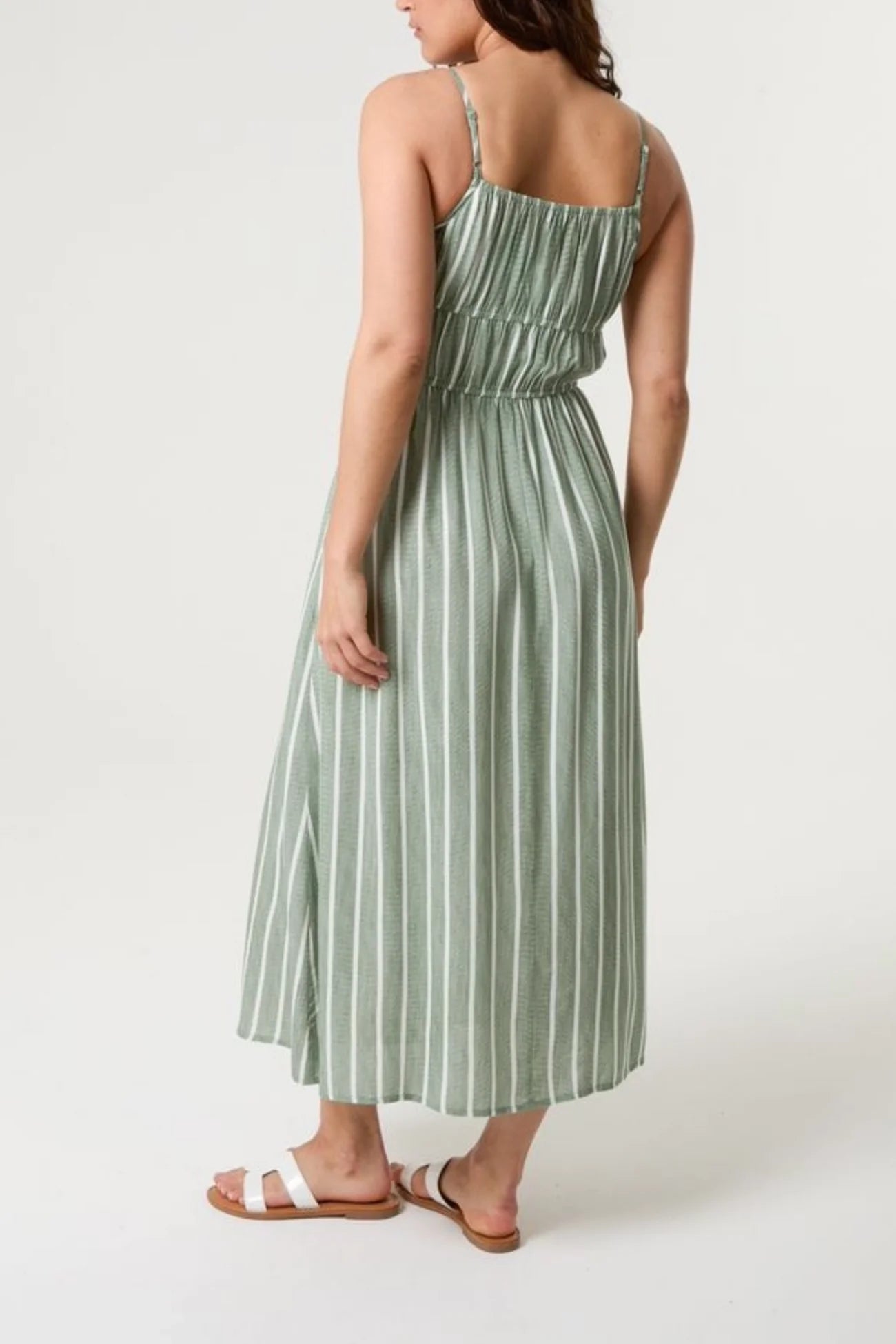 Pinstripe Double Tie Light Khaki Cami Dress