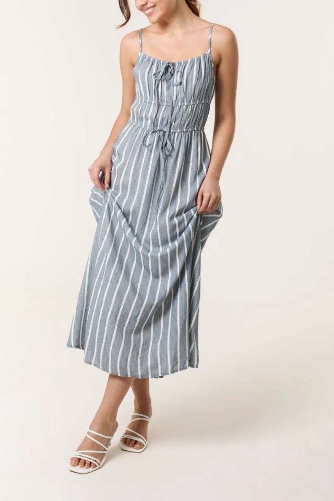 Pinstripe Double Tie Blue Cami Dress