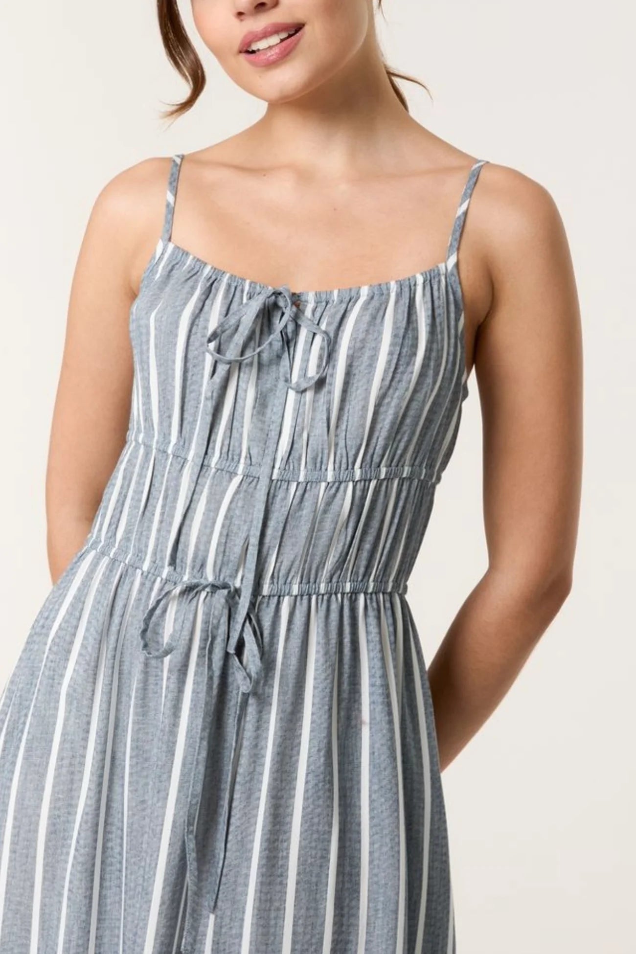 Pinstripe Double Tie Blue Cami Dress