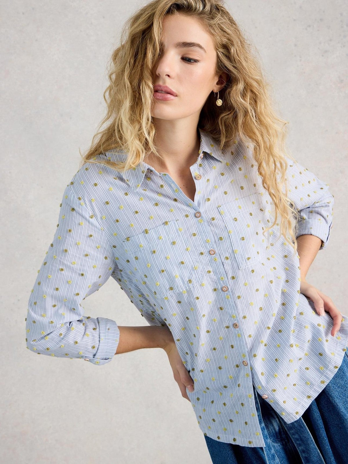 White Stuff Sophie Collared Organic Cotton Long Sleeve Shirt