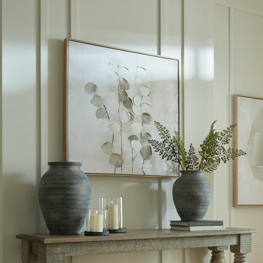 Mistora Hand-Painted Botanical Framed Canvas – 80 × 80cm