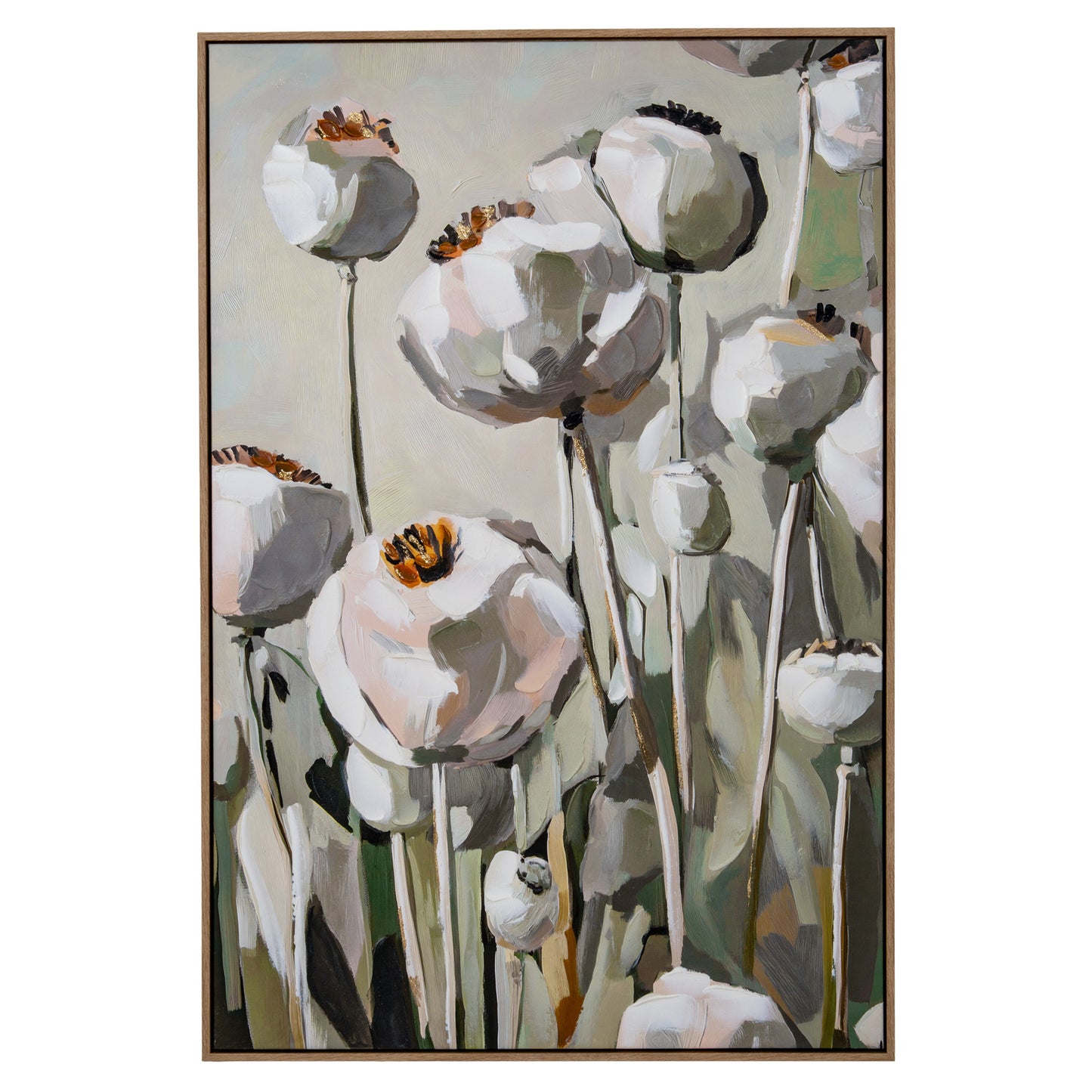 Poppy Heads Hand-Painted Framed Canvas – 120 × 80cm