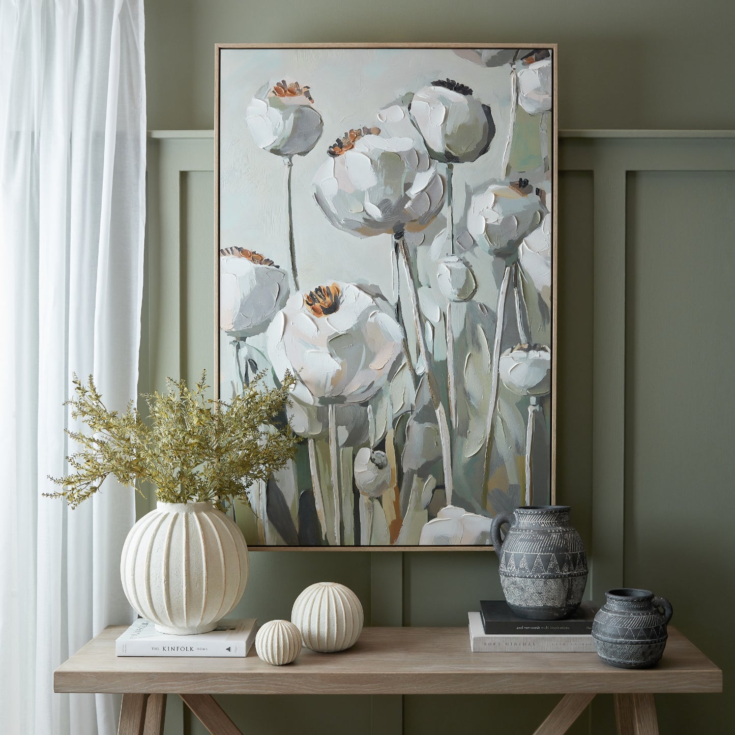 Poppy Heads Hand-Painted Framed Canvas – 120 × 80cm