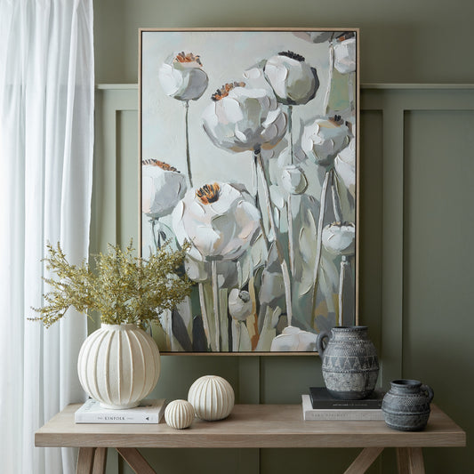 Poppy Heads Hand-Painted Framed Canvas – 120 × 80cm