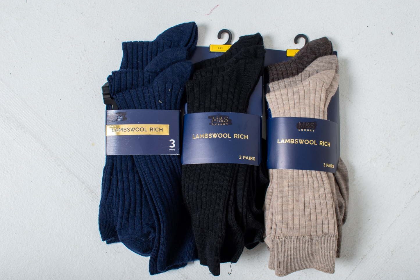M&S Luxury 3pk Lambswool Rich Socks RRP £18