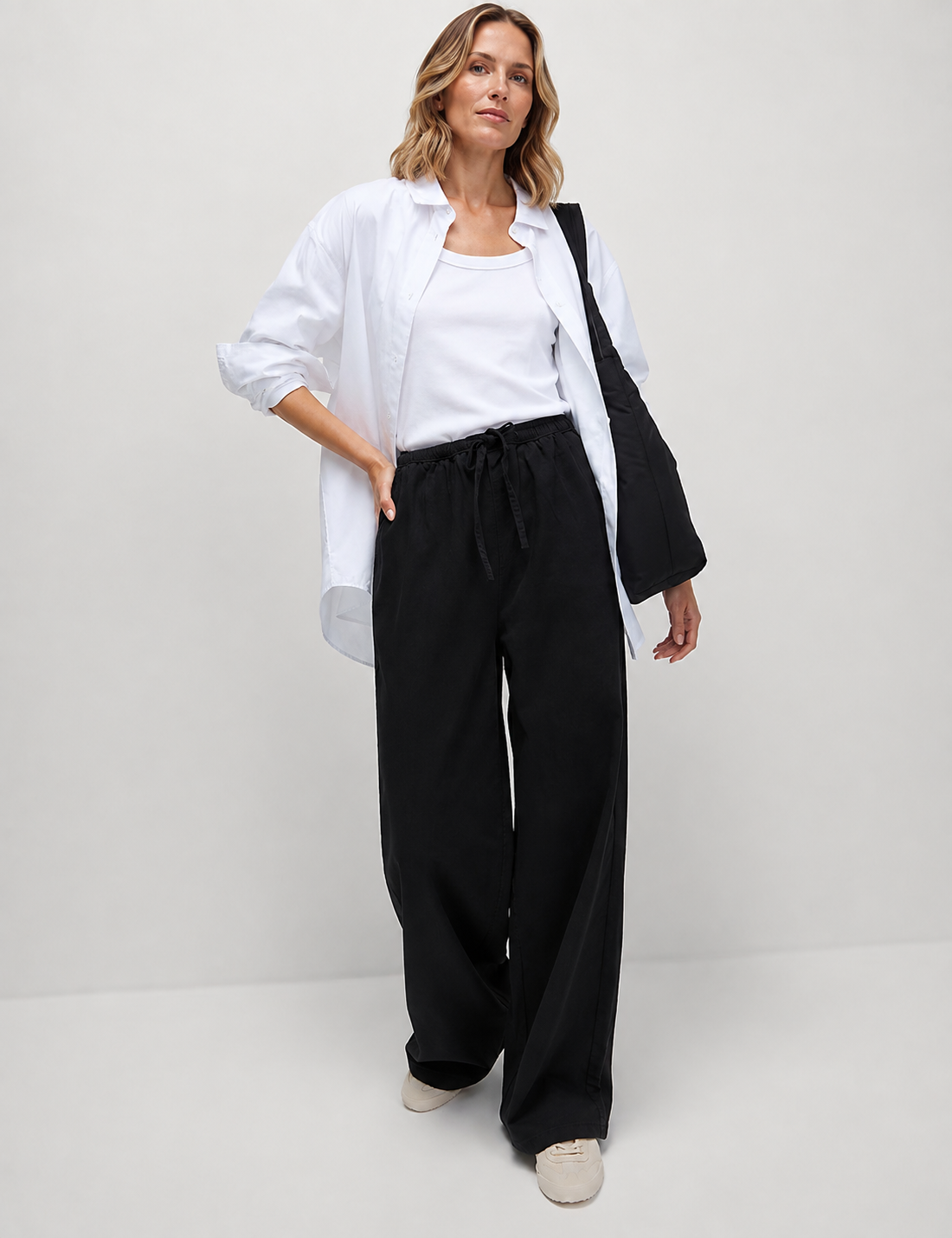 M&S Cotton Rich Drawstring Wide Leg Trousers