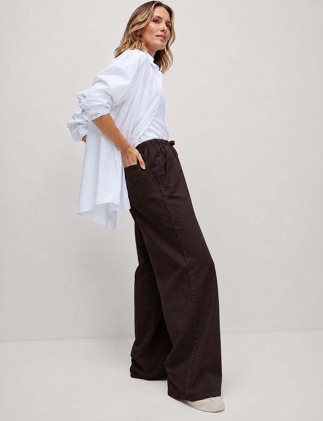 M&S Cotton Rich Drawstring Wide Leg Trousers
