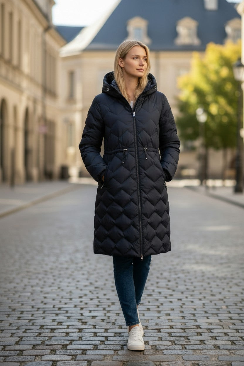 M&S Feather & Down Zig Zag Hooded Coat