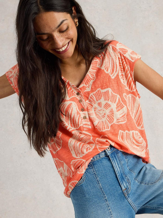 White Stuff Nina Linen Coral T-Shirt RRP £45