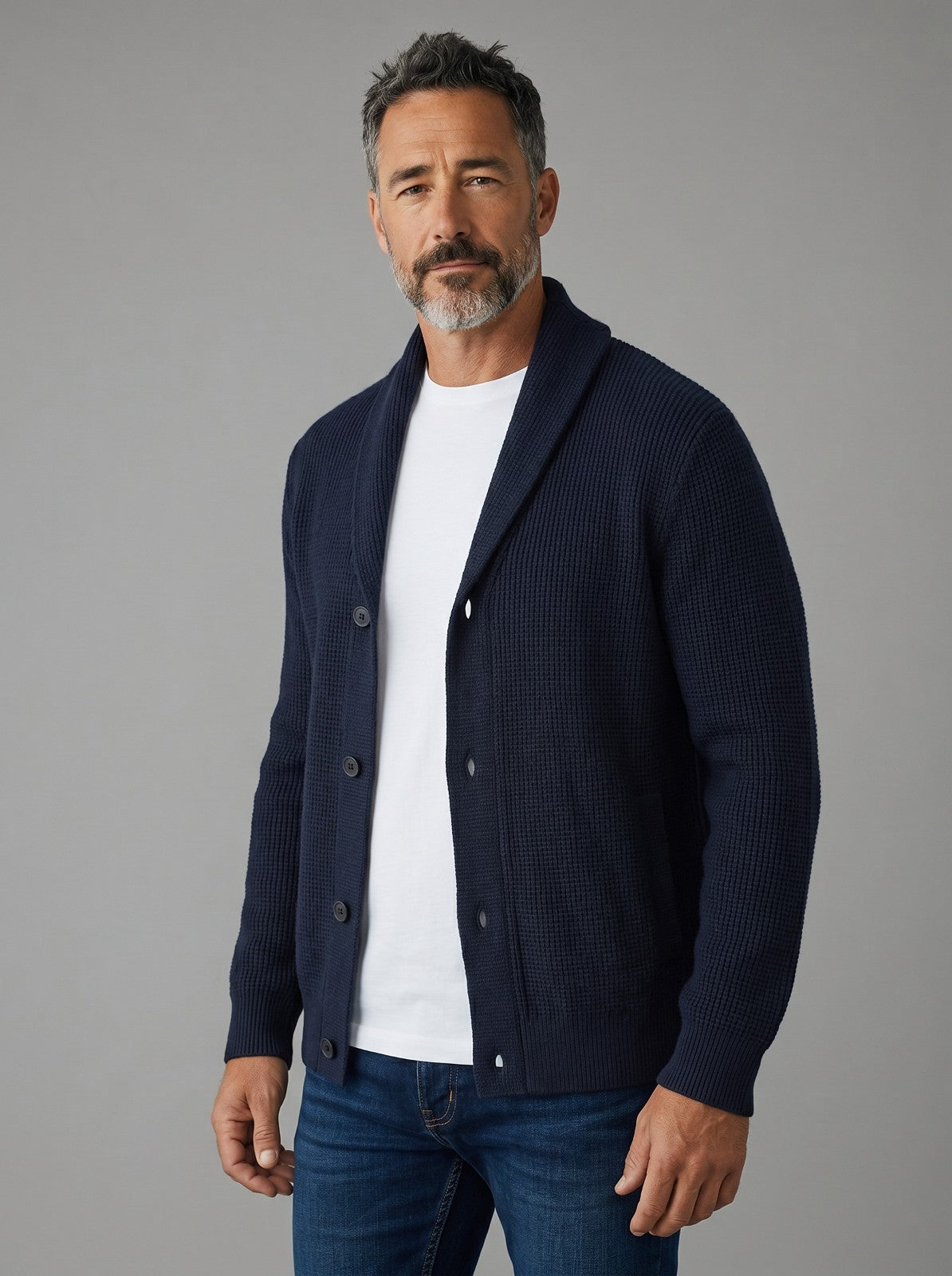 Ex M&S Air-Yarn Waffle Knit Shawl Neck Cardigan