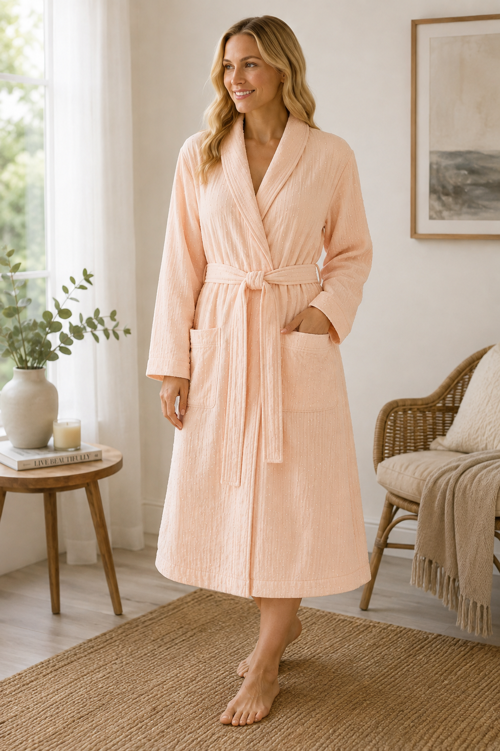 M&S Pure Cotton Muslin Dobby Dressing Gown