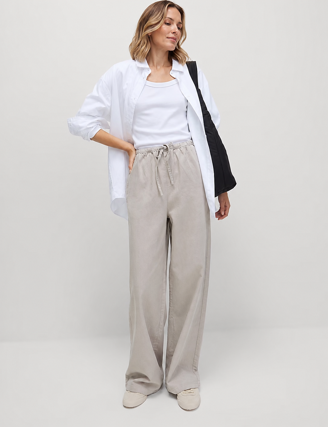 M&S Cotton Rich Drawstring Wide Leg Trousers