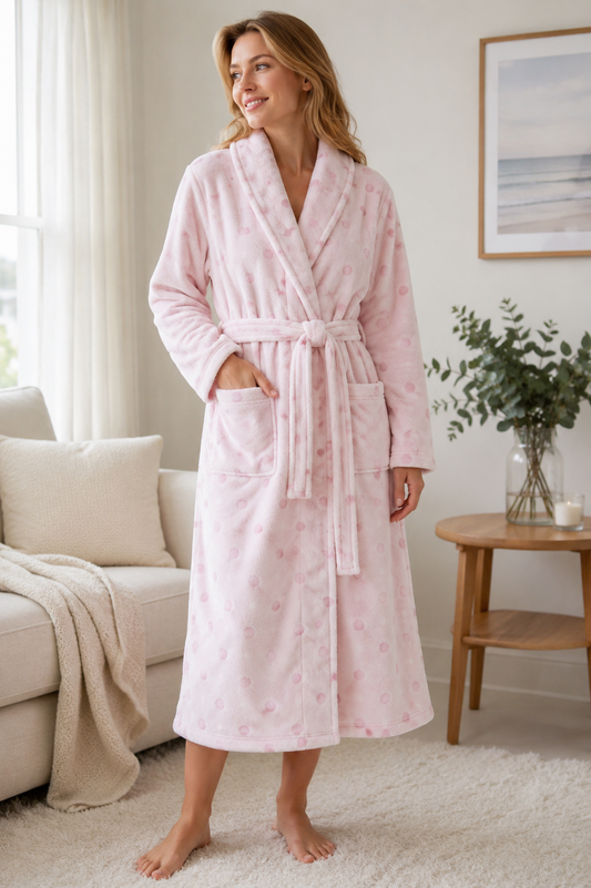 M&S Fleece Polka Dot Dressing Gown
