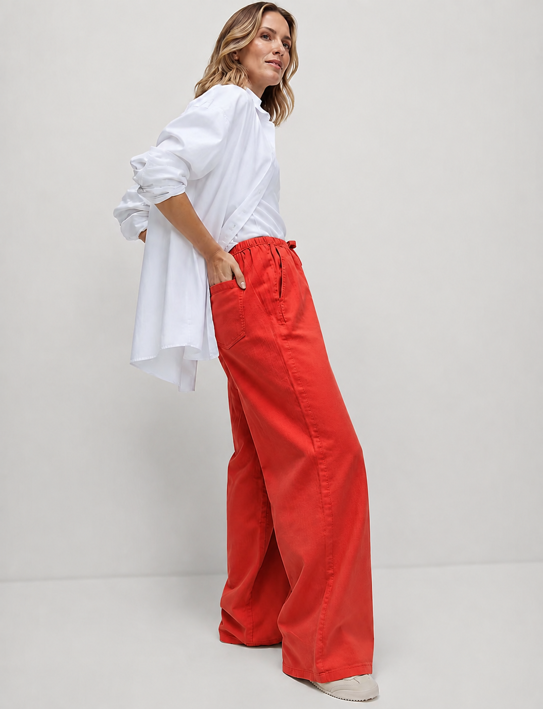 M&S Cotton Rich Drawstring Wide Leg Trousers