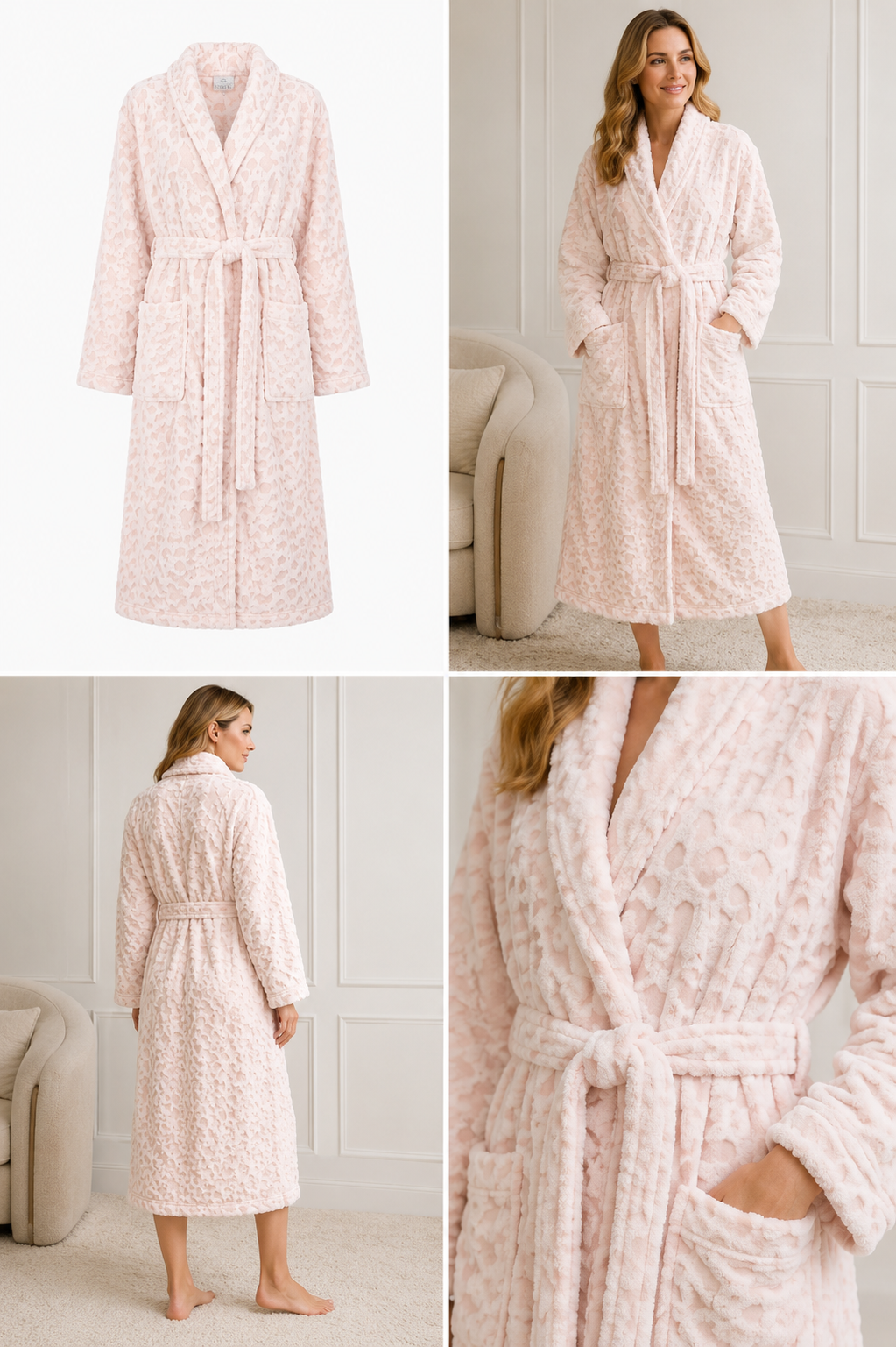 M&S Fleece Leopard Print Long Dressing Gown