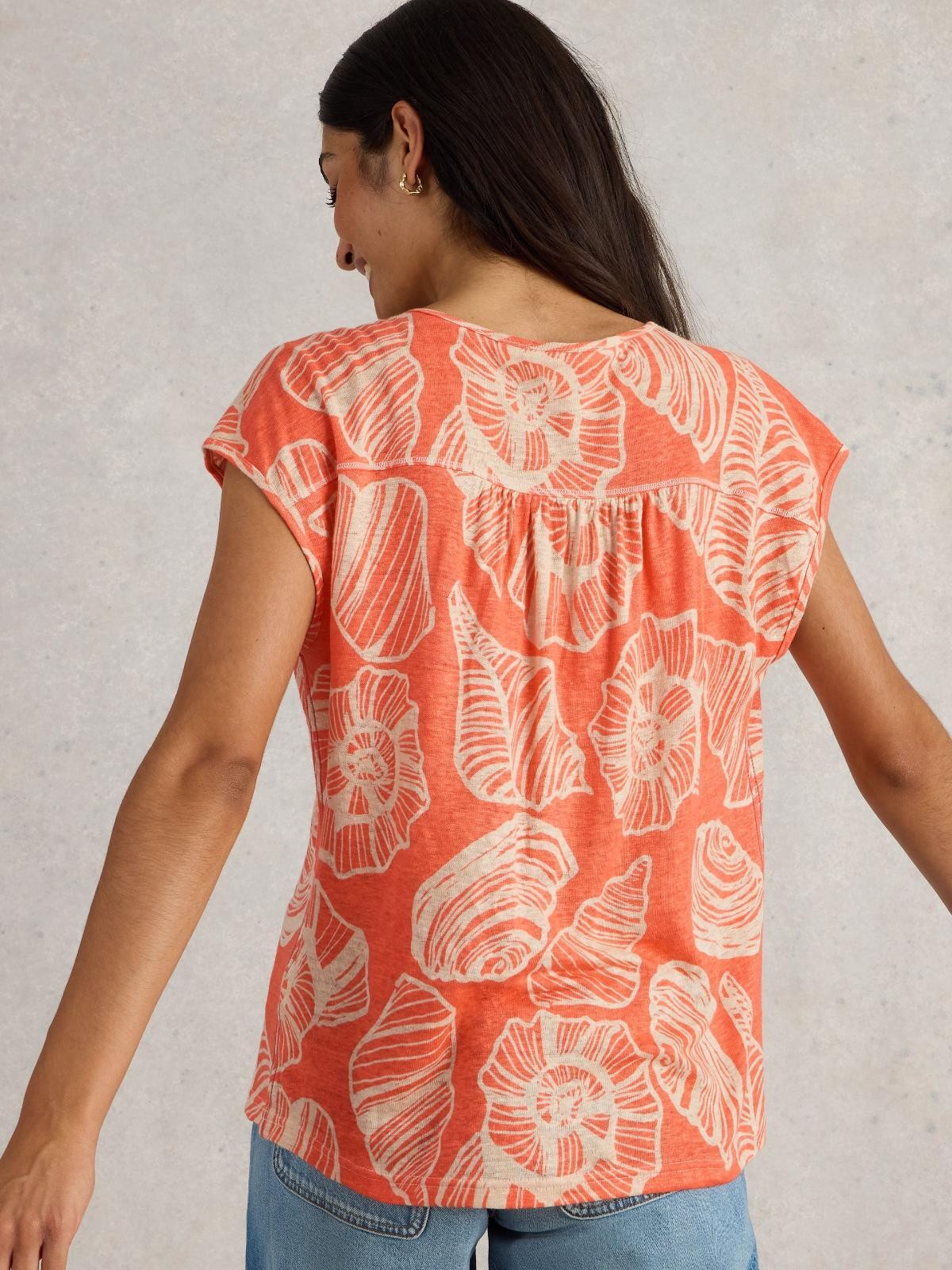 White Stuff Nina Linen Coral T-Shirt RRP £45