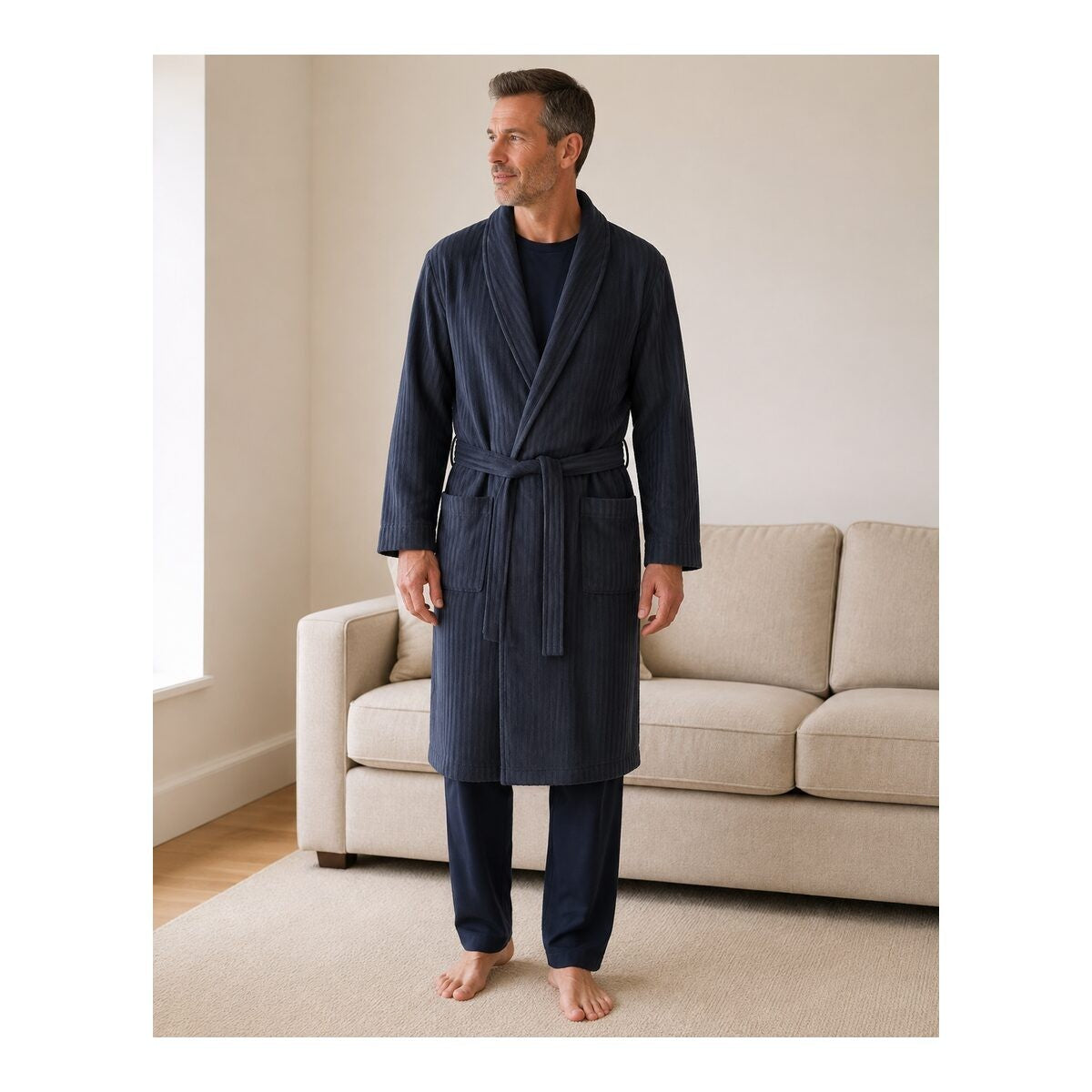 M&S Autograph Men’s Pure Cotton Textured Dressing Gown – Navy Mix – RRP £60