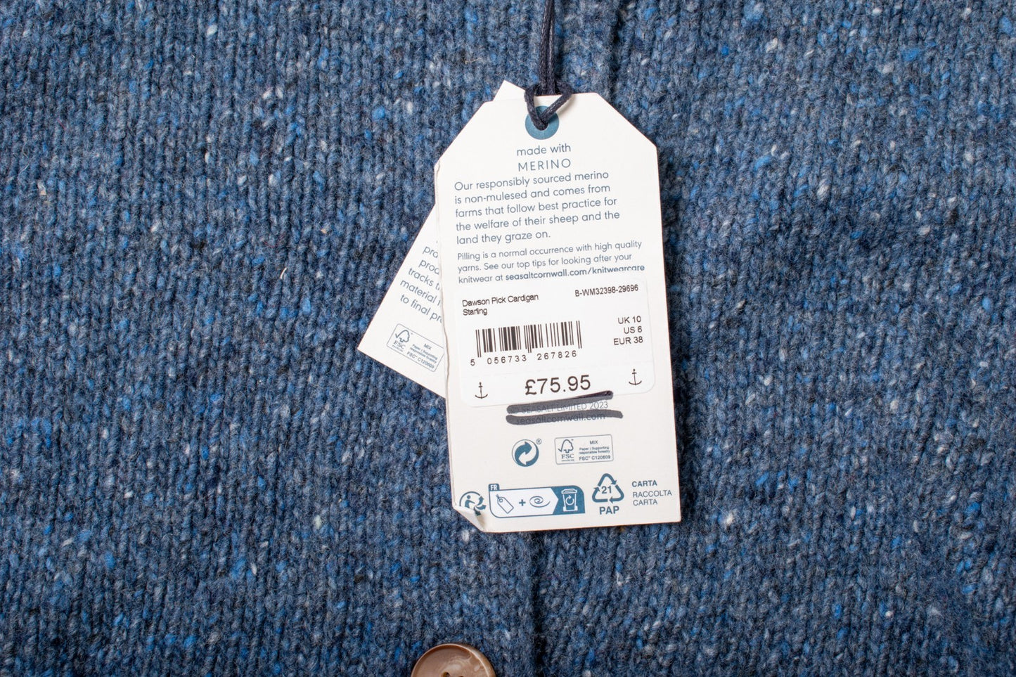 Ex Seasalt Dawson Pick Cardigan Made With Merino Wool RRP £75.95