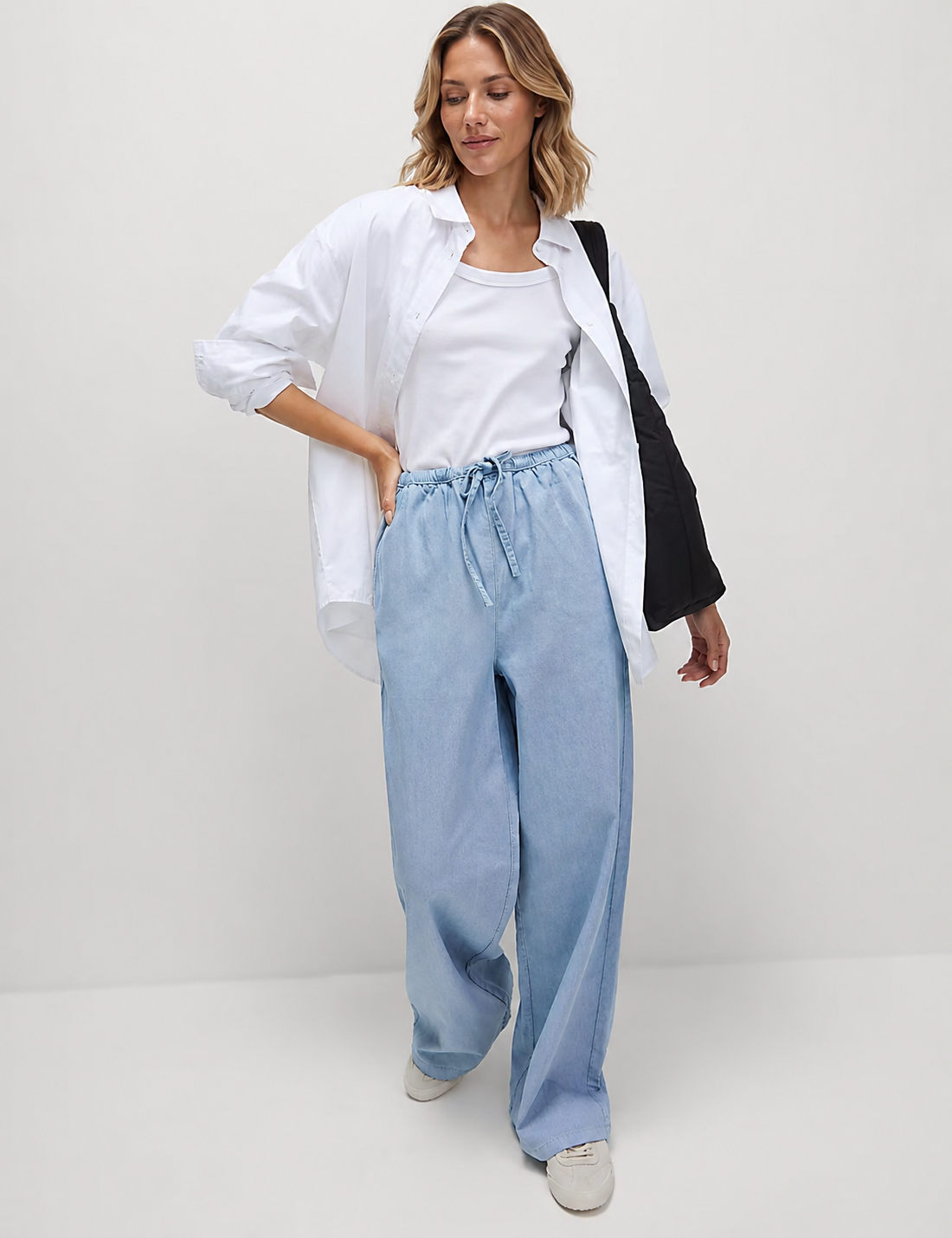 M&S Cotton Rich Drawstring Wide Leg Trousers