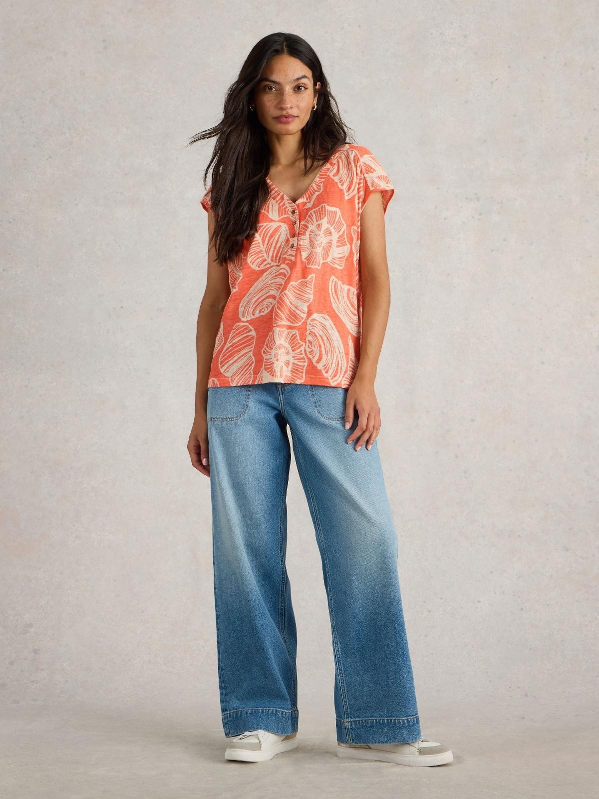 White Stuff Nina Linen Coral T-Shirt RRP £45