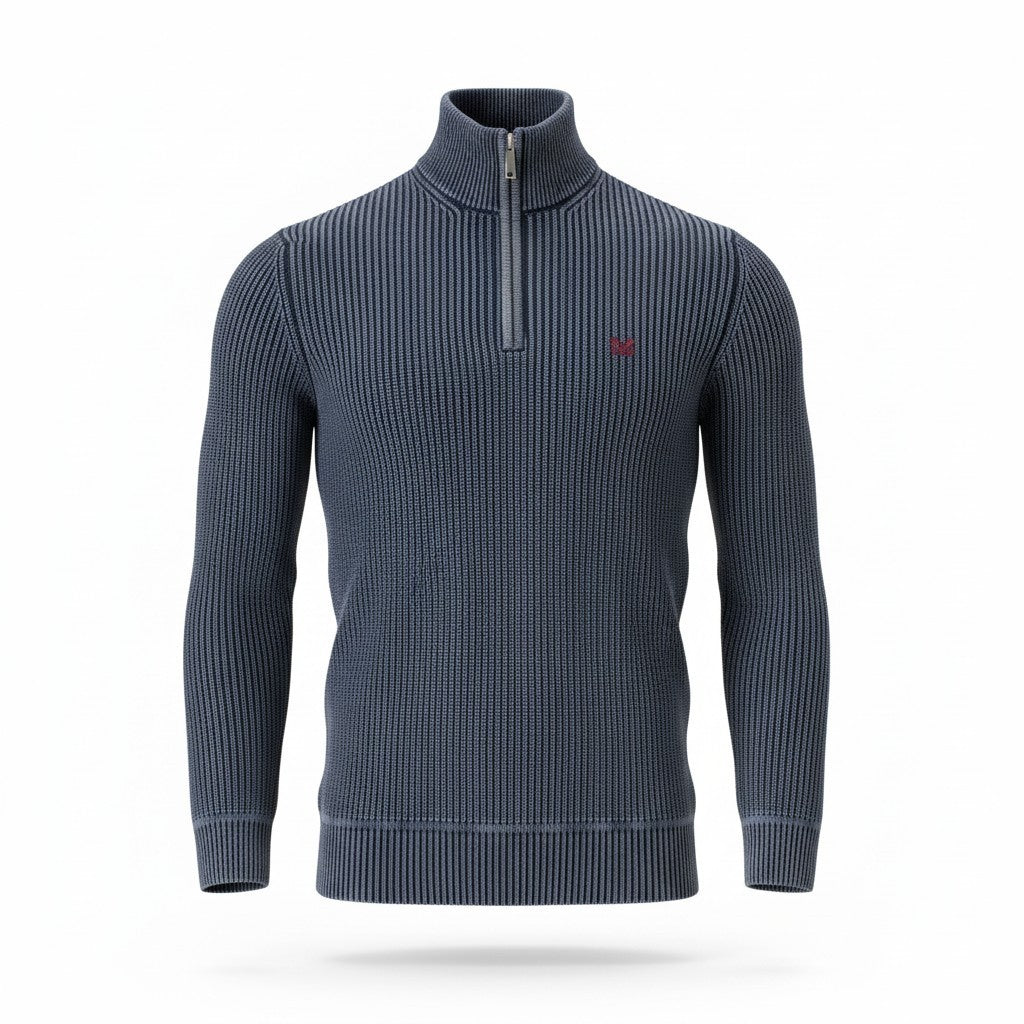Crew Clothing Fisherman Rib Stonewash 1/4 Zip Jumper RRP £75