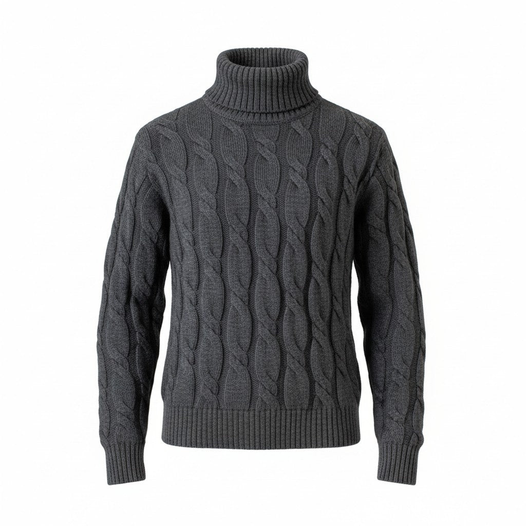 Ex M&S Chunky Grey Cable Roll Neck Jumper