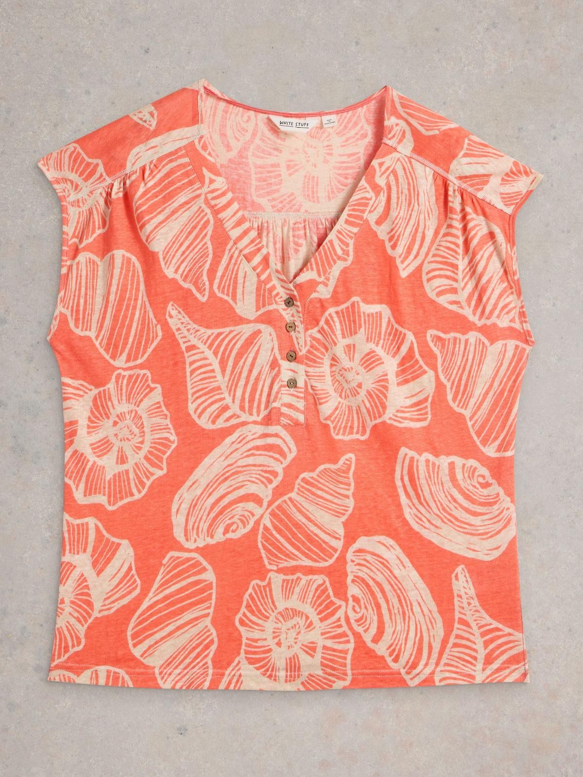 White Stuff Nina Linen Coral T-Shirt RRP £45