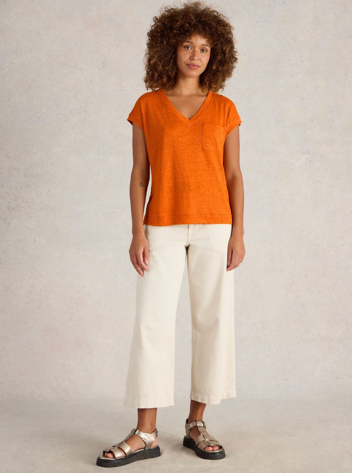White Stuff Orange Iris Linen T-Shirt