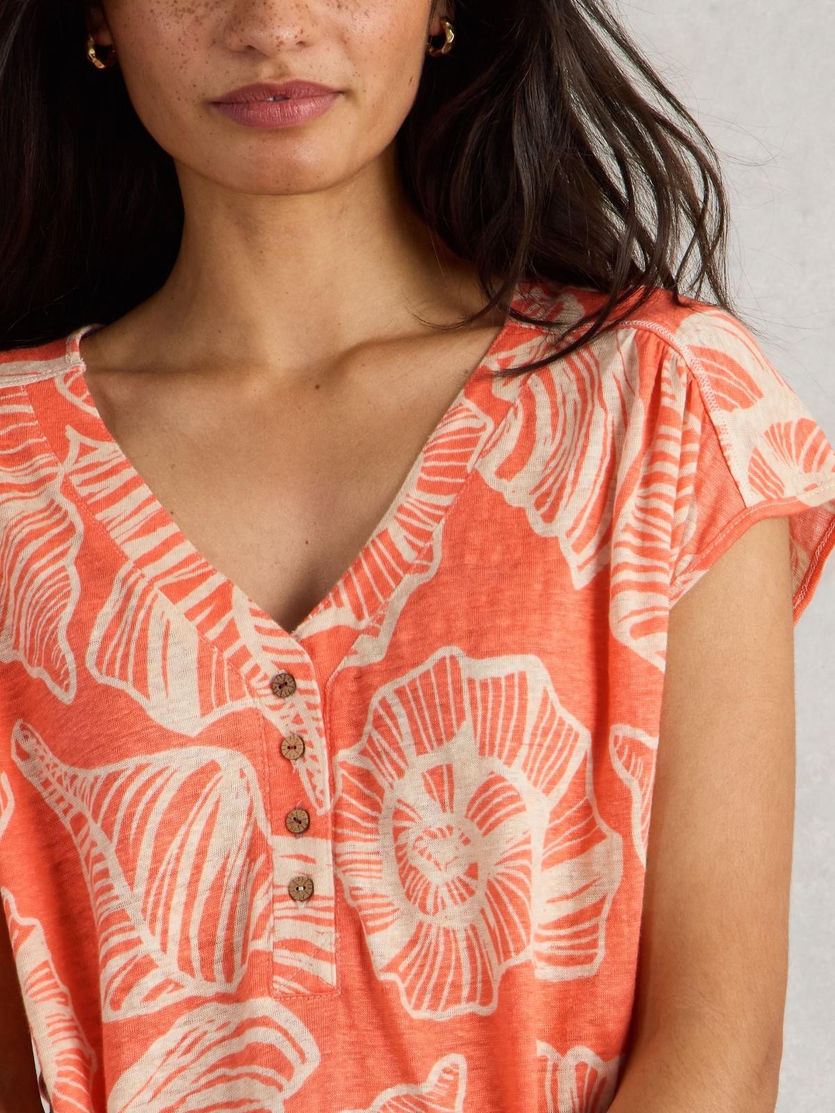 White Stuff Nina Linen Coral T-Shirt RRP £45