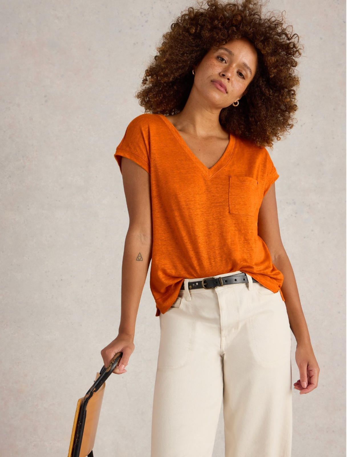 White Stuff Orange Iris Linen T-Shirt