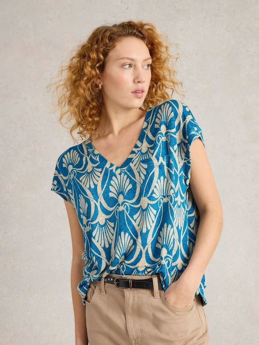 White Stuff Blue Iris Linen T-Shirt RRP £45