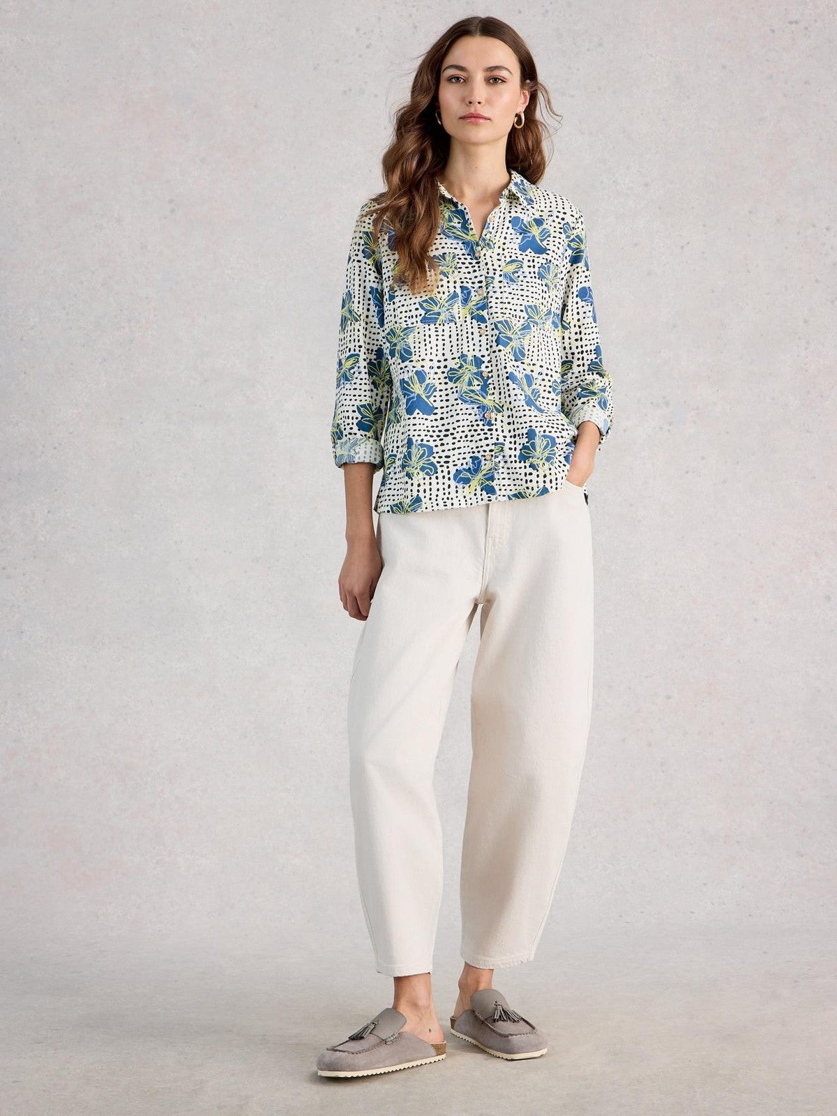 White Stuff Sophie Collared Organic Cotton Long Sleeve Shirt