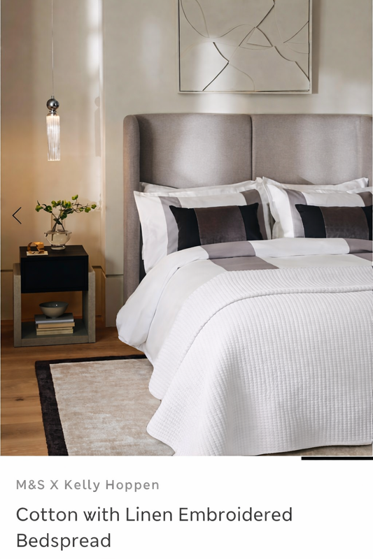 M&S X Kelly Hoppen Cotton with Linen Embroided Bedspread
