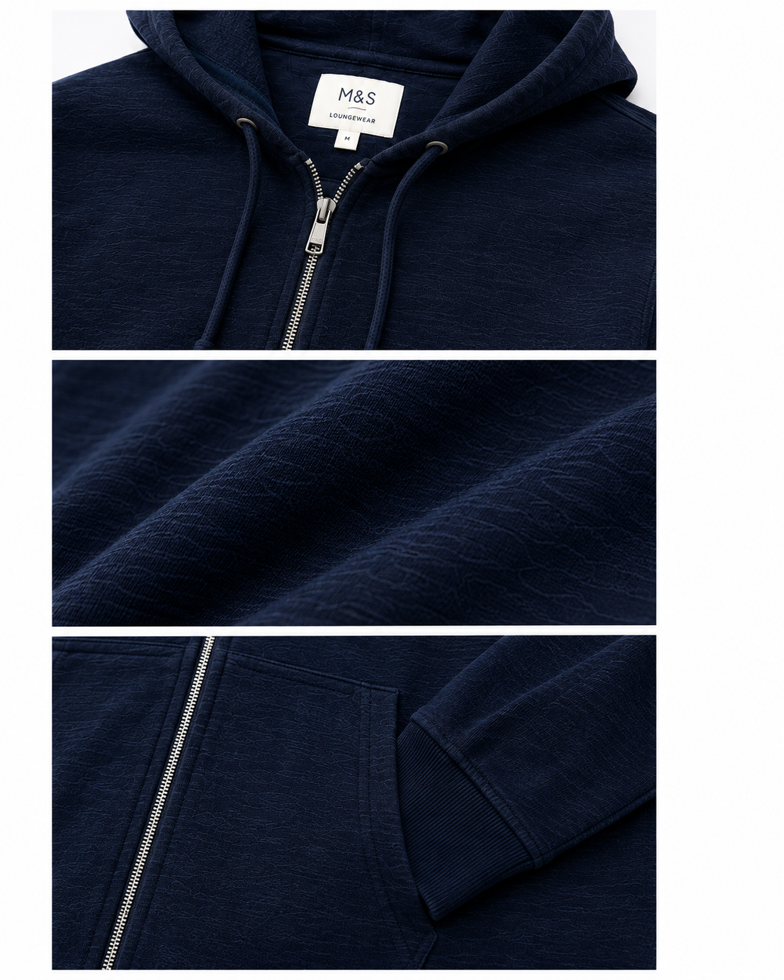 Ex M&S Men's Zip Through Loungewear Hoodie - Navy - RRP £30