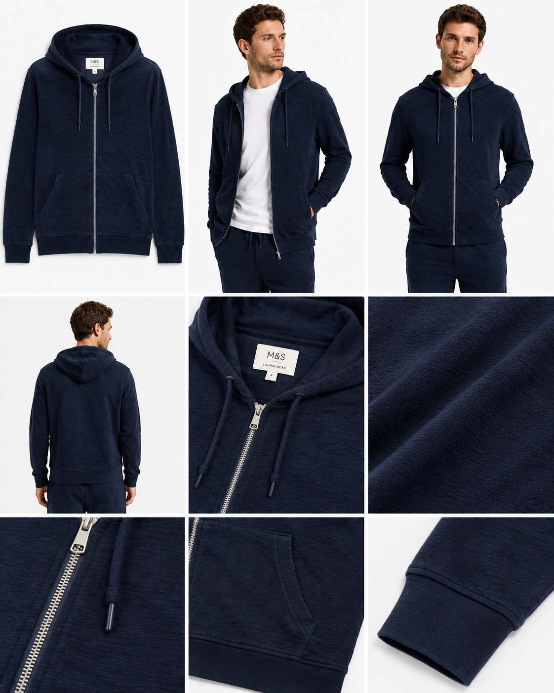 Ex M&S Men's Zip Through Loungewear Hoodie - Navy - RRP £30