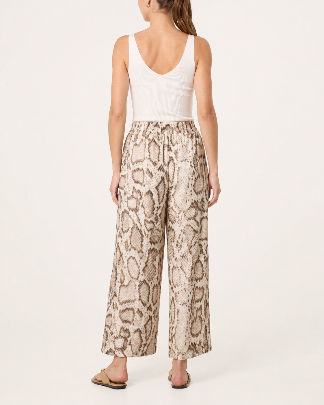 Snake Print Metallic Detail Wide Leg Trousers