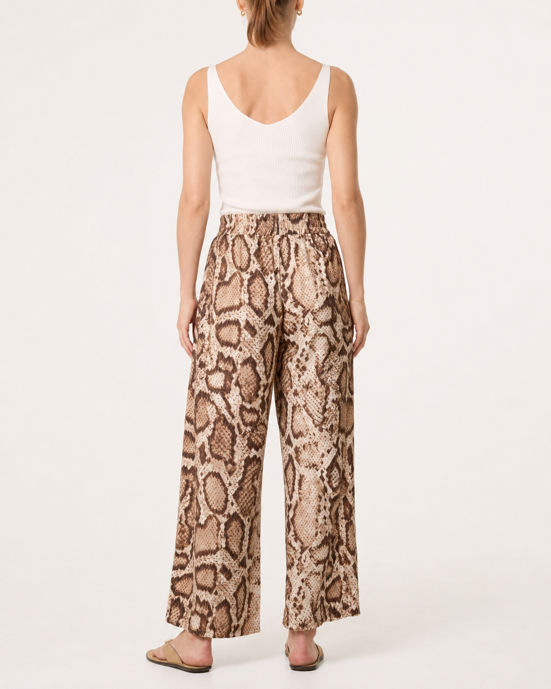 Snake Print Metallic Detail Wide Leg Trousers
