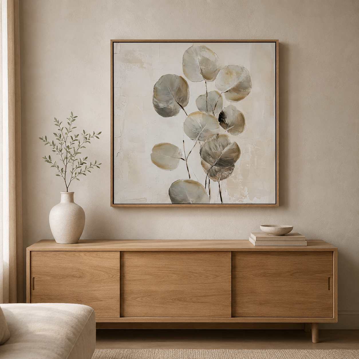 Silvra Hand-Painted Floral Framed Canvas – 80 × 80cm