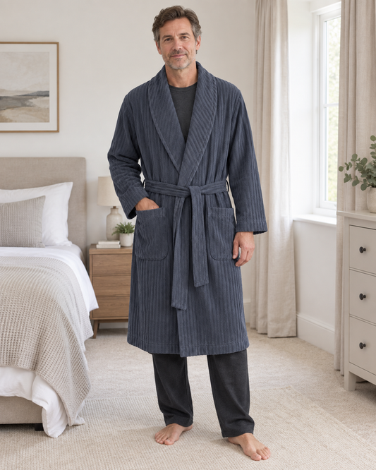 M&S Autograph Men’s Pure Cotton Textured Dressing Gown – Navy Mix – RRP £60