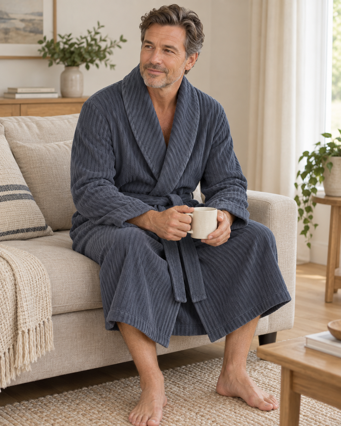 M&S Autograph Men’s Pure Cotton Textured Dressing Gown – Navy Mix – RRP £60