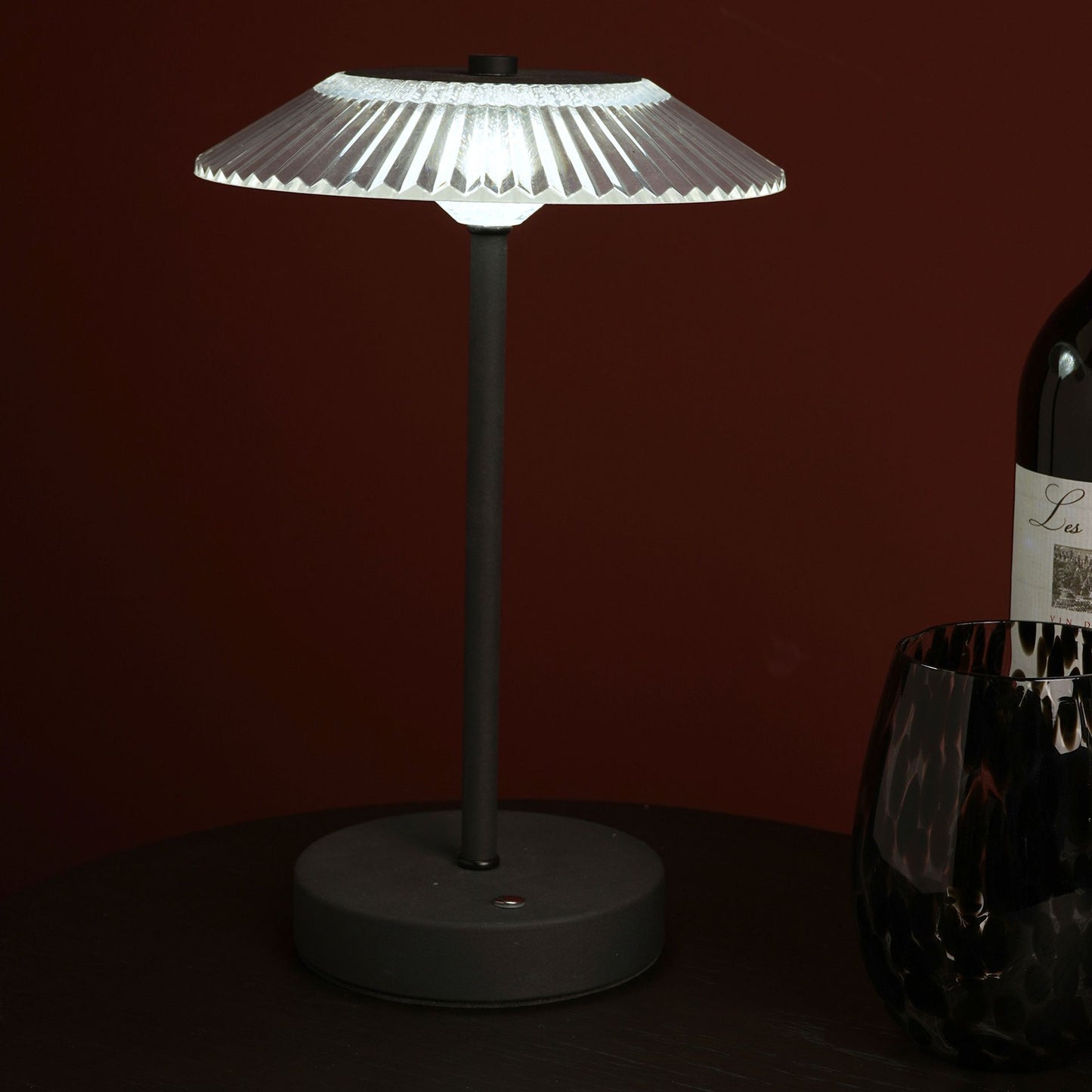 Hestia Black Ribbed Glass USB LED Touch Table Lamp