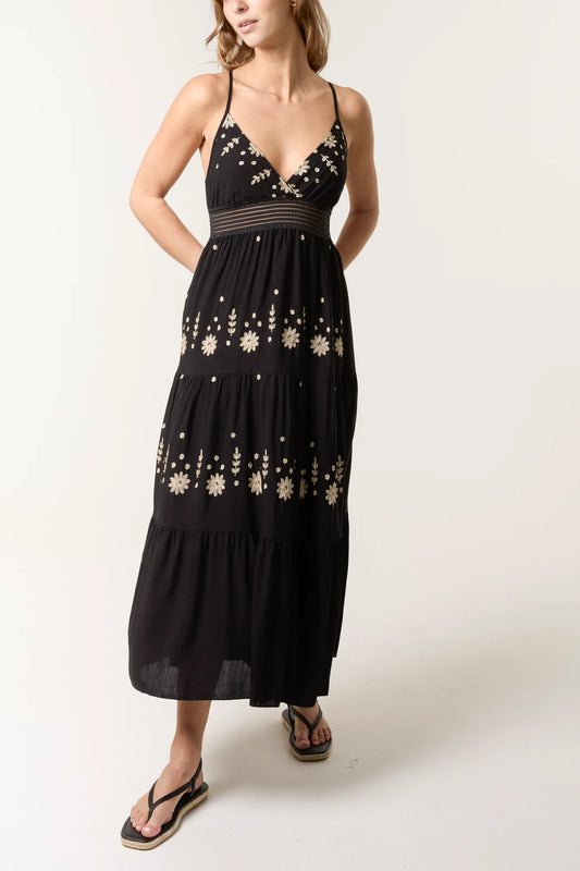 Tiered Embroidery Cami Maxi Dress