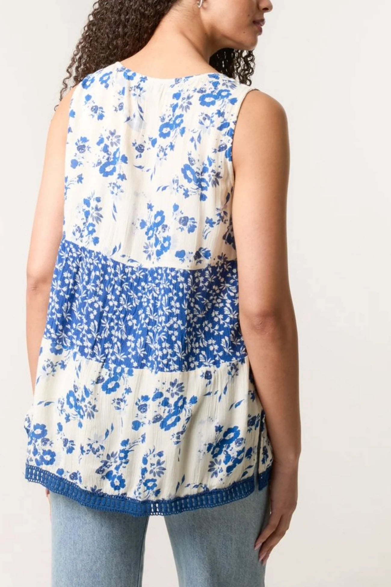 Mixed Ditsy Floral Print Button Top in Blue